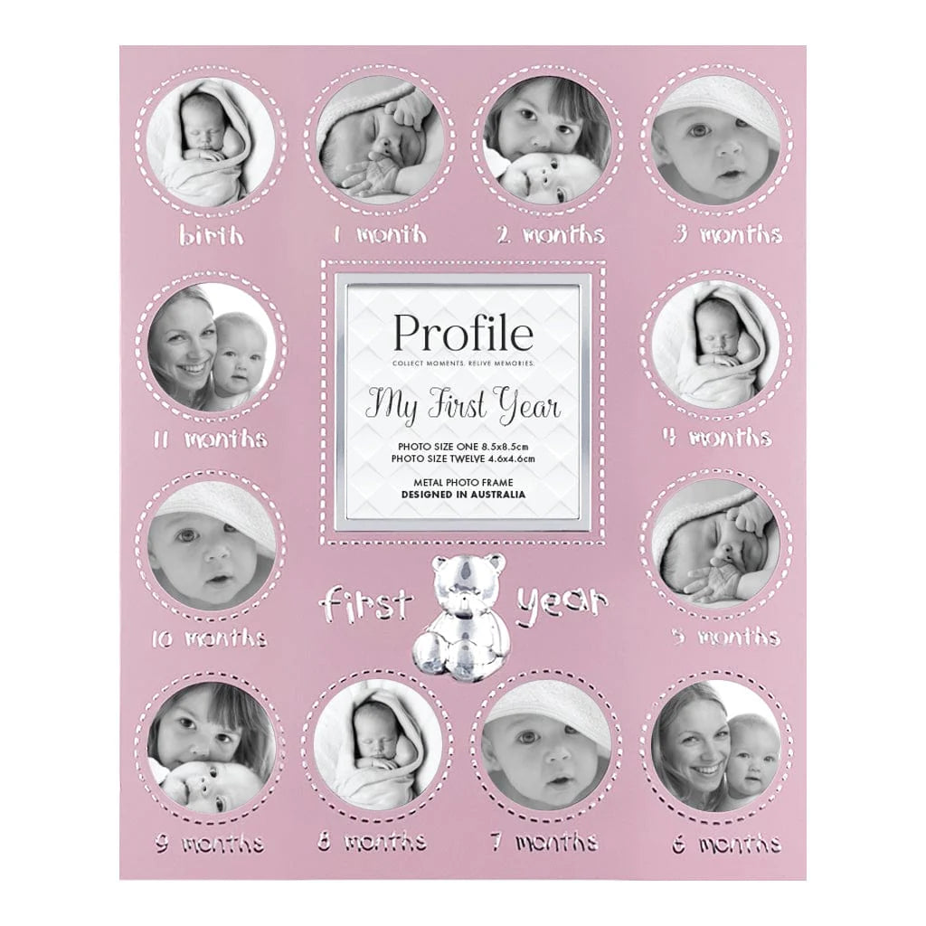 Profile FIRST YEAR Pink Metal Baby Frame 13 Photos